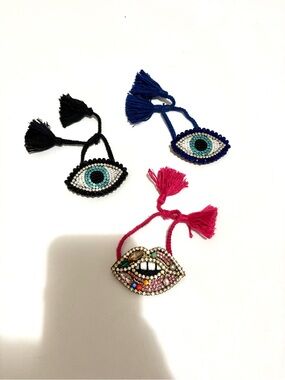 Beaded Evil Eye & Lips Charm Bracelets - Black, Blue, Pink